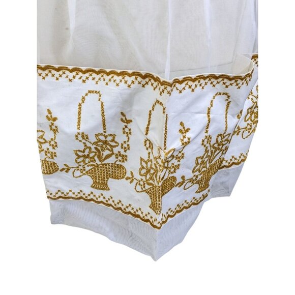 Vintage 50s 60s Half Apron Embroidered Panel Sheer White Organza Pockets Nylon - Picture 2 of 5